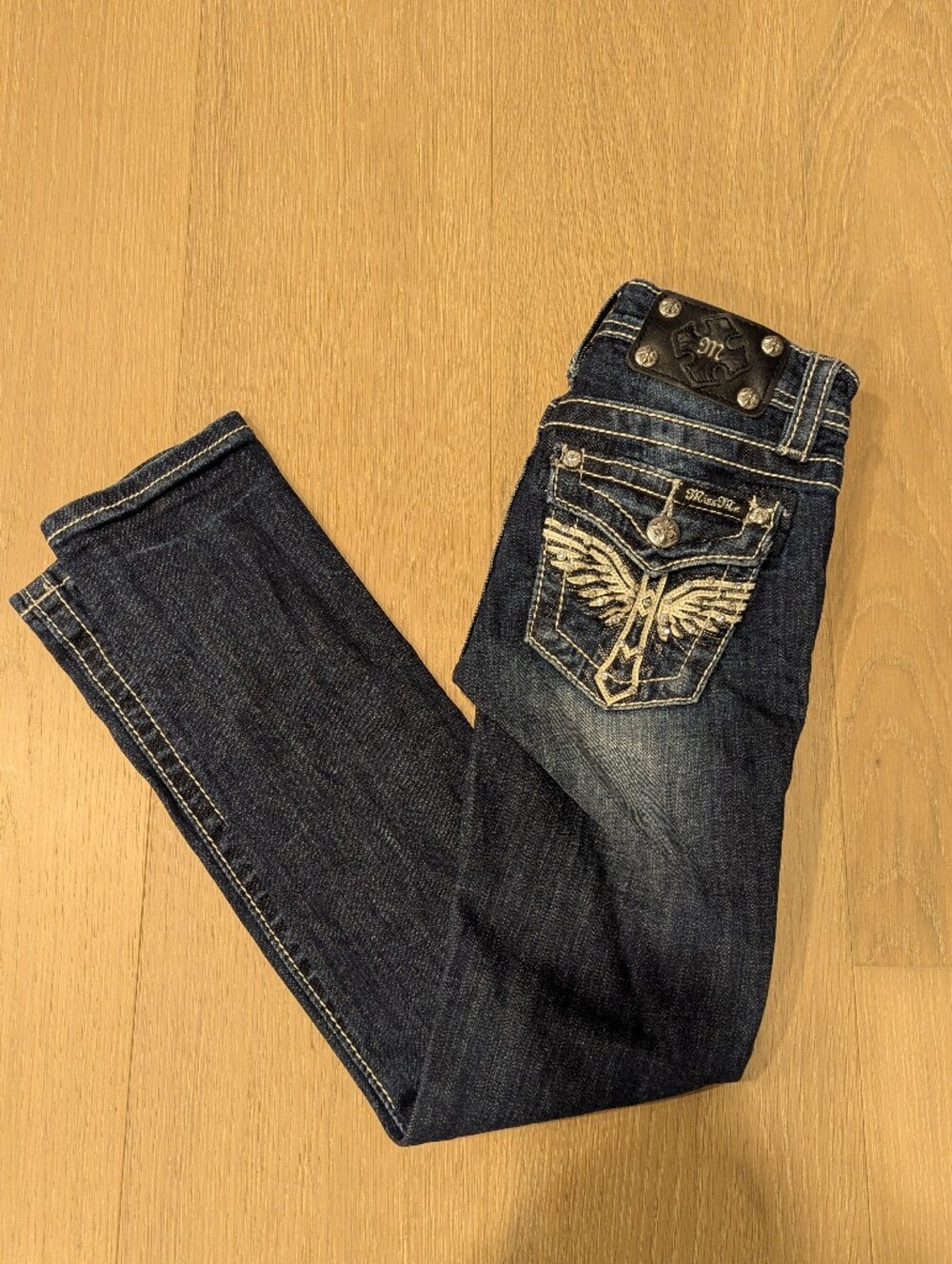 Dark Blue Embroidered Pocket Girls Jeans